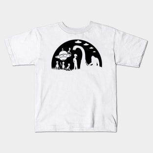 Bigfoot Riding Loch Ness Monster With Aliens Kids T-Shirt